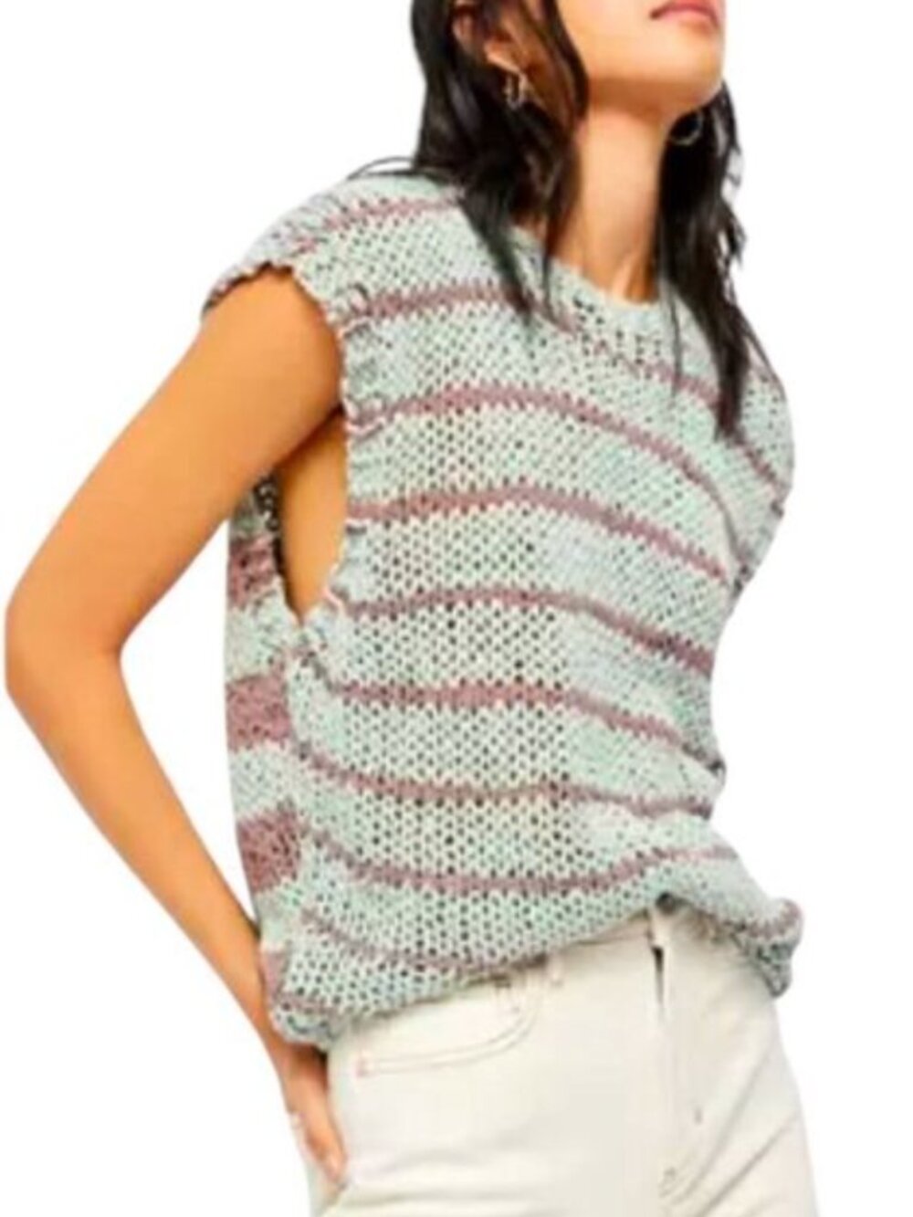 Free People “Wave After Wave” Sleeveless Sweater – Medium 🌊